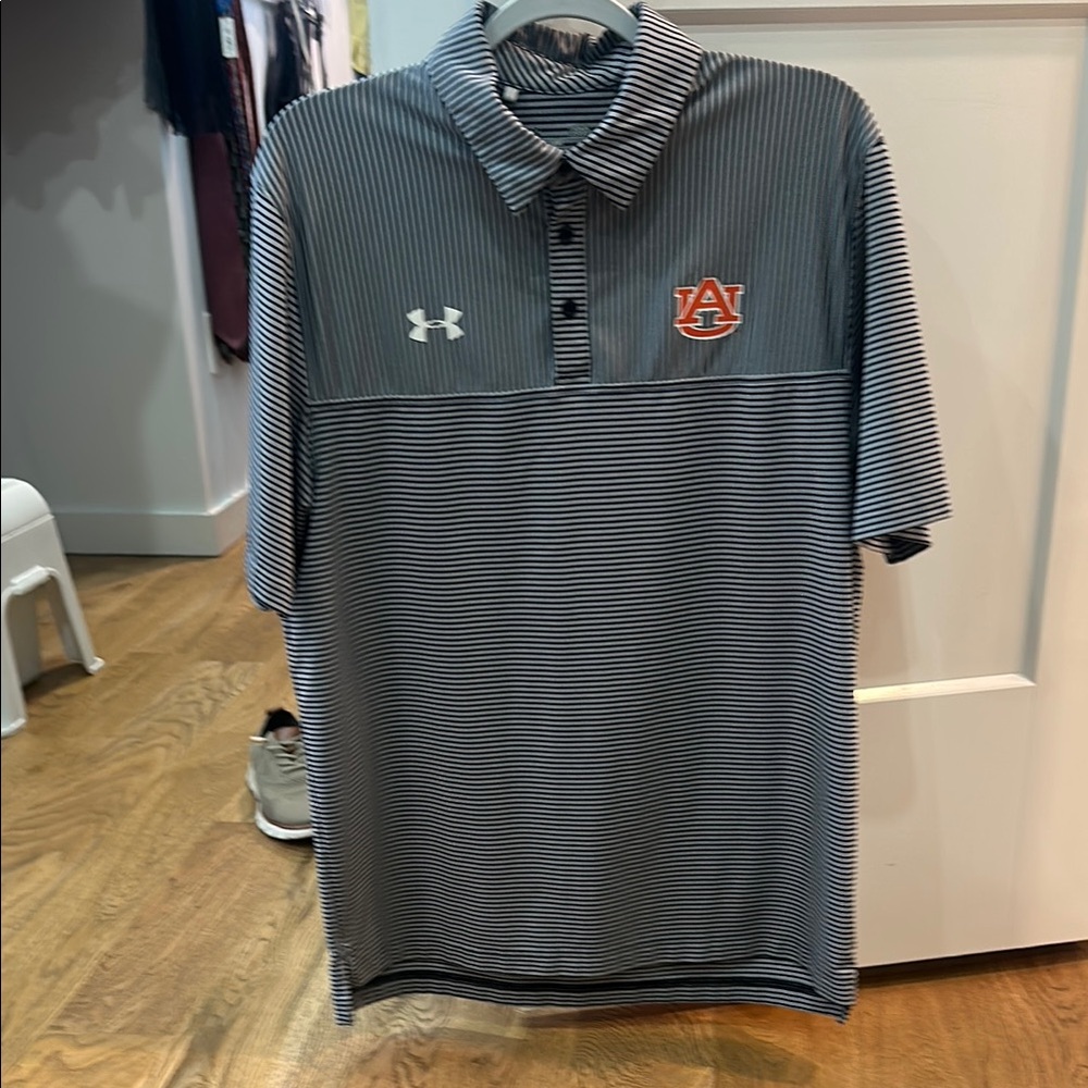 Under Armour Men's Polo Shirt - Gray and White Stripes
